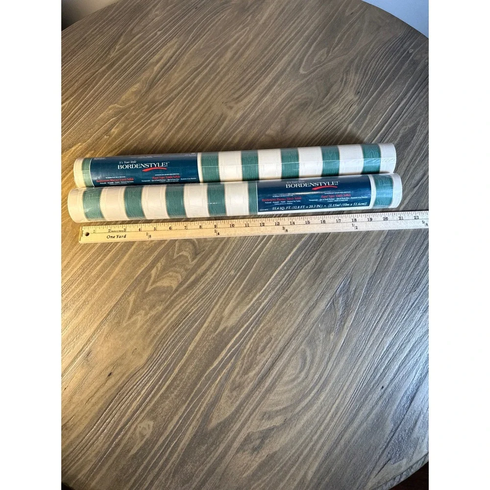 VTG Bordenstyle Wallpaper 2 Rolls 55.4sqft Green Cream New Striped Vinyl CC216FF